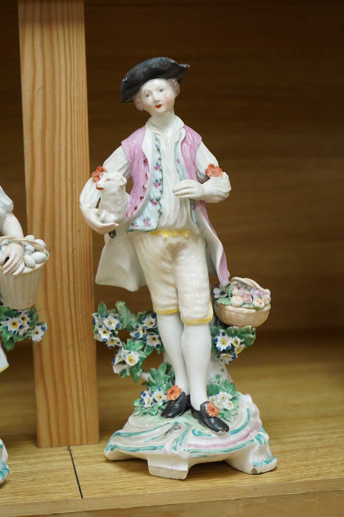 A Derby figure of a gentleman, c.1760, and a Continental porcelain figure, pseudo Bow mark, tallest 26cm high (2)